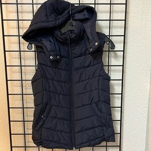 H&M blue puffer vest hood size 2
